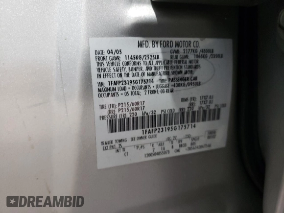2005 Ford Five Hundred SE with VIN 1FAFP23195G175714, listed as a Copart auction lot 81057764 with 81,284 mi miles and Salvage Title. Bid and sale history available at carsss.com. Image 12.