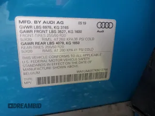 2019 Audi e-tron Premium Plus с VIN WA1LAAGE7KB013766, выставлен на аукционе Copart как лот 57432775 с пробегом 18 657 миль миль и Списание • Salvage title. История ставок и продаж доступна на DreamBid. Изображение 13.