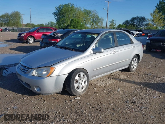 2006 Kia Spectra EX with VIN KNAFE121265312420, listed as a IAAI auction lot 42085732 with 59,641 mi miles. Bid and sale history available at carsss.com. Image 2.