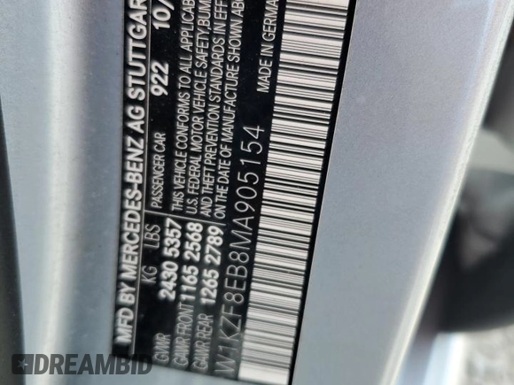 2021 Mercedes-Benz E 350 z VIN W1KZF8EB8MA905154, wystawiony jako Copart lot #57207645 z przebiegiem 66 725 mil mil oraz Szkoda całkowita • Salvage title. Historia ofert i sprzedaży dostępna na DreamBid. Obrazek 12.