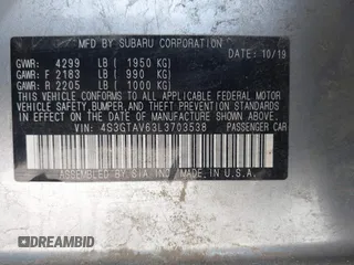 2020 Subaru Impreza Premium with VIN 4S3GTAV63L3703538, listed as a IAAI auction lot 41744439 with 65,222 mi miles and . Bid and sale history available at DreamBid. Image 9.