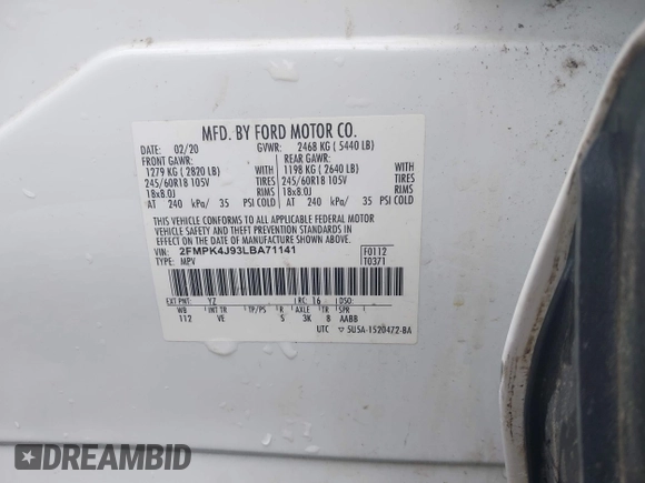 2020 Ford Edge SEL с VIN 2FMPK4J93LBA71141, выставлен на аукционе IAAI как лот 41919279 с пробегом 111 089 миль миль и . История ставок и продаж доступна на DreamBid. Изображение 9.