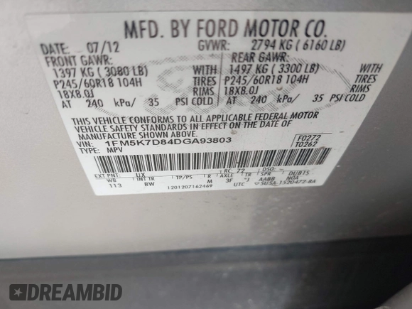 2013 Ford Explorer XLT z VIN 1FM5K7D84DGA93803, wystawiony jako IAAI lot #42131061 z przebiegiem 142 692 mil mil oraz . Historia ofert i sprzedaży dostępna na DreamBid. Obrazek 9.