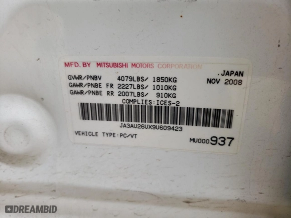 2009 Mitsubishi Lancer ES with VIN JA3AU26UX9U609423, listed as a Copart auction lot 71770223 with 285311 miles and Salvage Title. Bid and sale history available at carsss.com. Image 12.