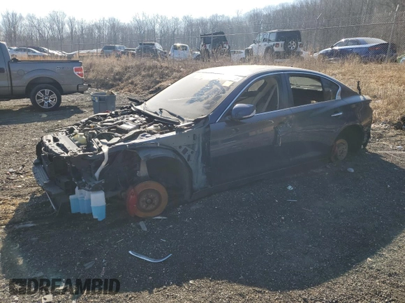 2017 Infiniti Q50 Red Sport 400 with VIN JN1FV7ARXHM870752, listed as a Copart auction lot 46588815 with 0 mi miles and Salvage Title. Bid and sale history available at carsss.com. Image 1.