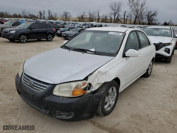 2008 Kia Spectra EX with VIN KNAFE121585499963, listed as a Copart auction lot 77143883 with 153,965 mi miles and Salvage Title. Bid and sale history available at carsss.com. Image 1.
