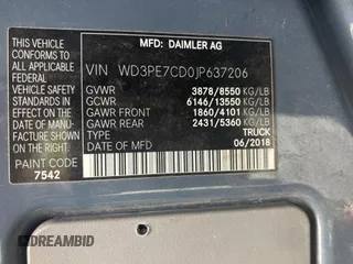 2018 Mercedes-Benz Sprinter Cargo Worker with VIN WD3PE7CD0JP637206, listed as a Copart auction lot 54718435 with 108,285 mi miles and Clean Title. Bid and sale history available at carsss.com. Image 10.