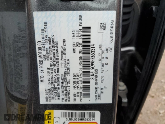 2017 Lincoln MKZ Select with VIN 3LN6L5C99HR653314, listed as a Copart auction lot 58019925 with 25,557 mi miles and Salvage title. Bid and sale history available at DreamBid. Image 12.