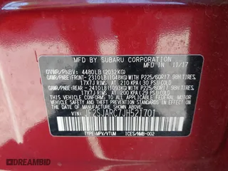 2018 Subaru Forester Limited with VIN JF2SJARC7JH521701, listed as a IAAI auction lot 41867767 with 74,118 mi miles. Bid and sale history available at carsss.com. Image 9.