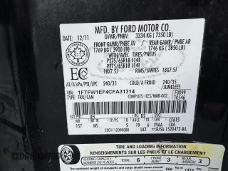 2012 Ford F-150 XL z VIN 1FTFW1EF4CFA31314, wystawiony jako Copart lot #65115585 z przebiegiem 138 711 mil mil oraz Czysty tytuł • Clean title. Historia ofert i sprzedaży dostępna na DreamBid. Obrazek 11.