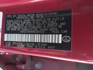 2021 Lexus ES with VIN 58ADZ1B16MU085500, listed as a IAAI auction lot 41674503 with 67,380 mi miles. Bid and sale history available at carsss.com. Image 9.