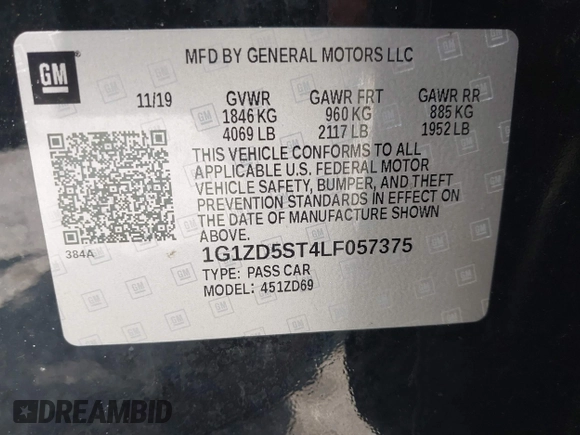 2020 Chevrolet Malibu LT with VIN 1G1ZD5ST4LF057375, listed as a IAAI auction lot 42191189 with 144,364 mi miles and . Bid and sale history available at DreamBid. Image 9.