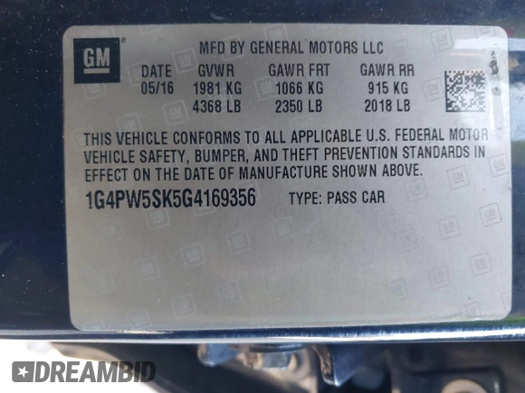 2016 Buick Verano Sport Touring с VIN 1G4PW5SK5G4169356, выставлен на аукционе IAAI как лот 42170864 с пробегом 82 467 миль миль и . История ставок и продаж доступна на DreamBid. Изображение 9.
