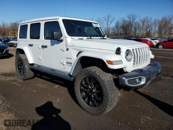 2021 Jeep Wrangler Unlimited Sahara with VIN 1C4JJXP64MW762819, listed as a Copart auction lot 49796845 with 76,543 mi miles and Salvage Title. Bid and sale history available at DreamBid. Image 4.