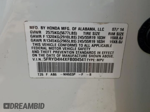 2015 Acura MDX Technology with VIN 5FRYD4H4XFB004541, listed as a Copart auction lot 64092895 with 106,304 mi miles and Salvage title. Bid and sale history available at DreamBid. Image 12.