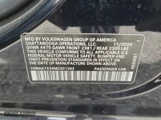 2021 Volkswagen Passat 2.0T S with VIN 1VWAA7A39MC001393, listed as a Copart auction lot 54729455 with 48,239 mi miles and Clean Title. Bid and sale history available at carsss.com. Image 13.