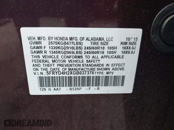 2016 Acura MDX with VIN 5FRYD4H2XGB037376, listed as a IAAI auction lot 42029932 with 139,055 mi miles. Bid and sale history available at carsss.com. Image 9.