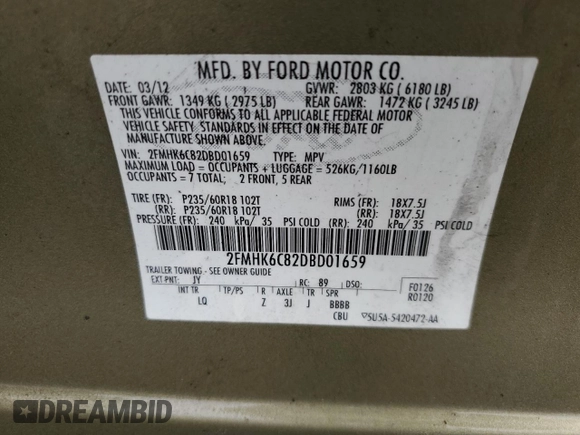 2013 Ford Flex SEL with VIN 2FMHK6C82DBD01659, listed as a Copart auction lot 53471085 with 0 mi miles and Non Repairable. Bid and sale history available at carsss.com. Image 12.