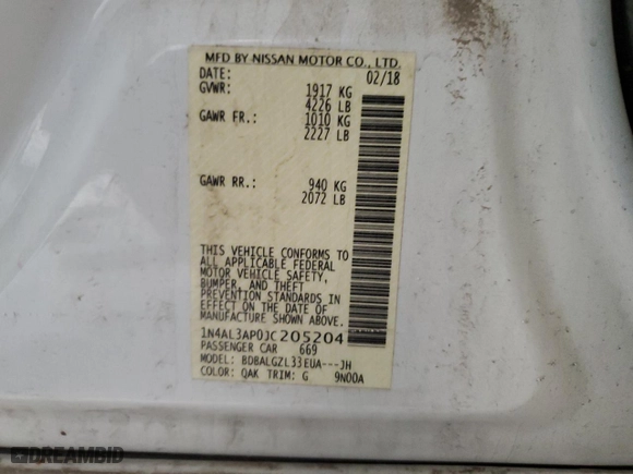 2018 Nissan Altima 2.5 S with VIN 1N4AL3AP0JC205204, listed as a Copart auction lot 45970265 with 107,406 mi miles and Salvage Title. Bid and sale history available at carsss.com. Image 13.
