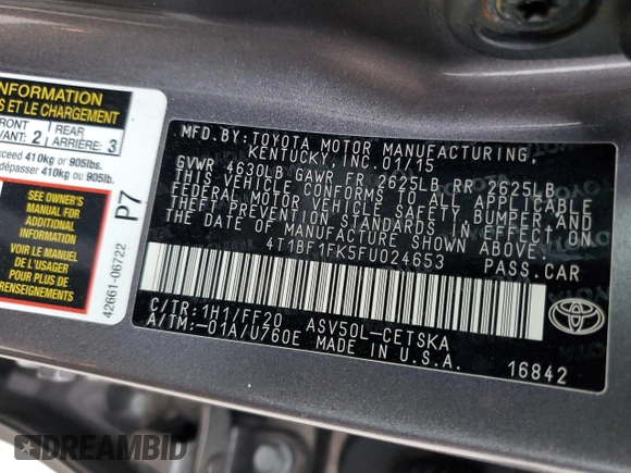 2015 Toyota Camry XLE with VIN 4T1BF1FK5FU024653, listed as a Copart auction lot 44792435 with 131,891 mi miles and Salvage Title. Bid and sale history available at carsss.com. Image 14.