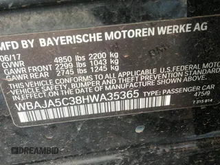 2017 BMW 5 Series 530i with VIN WBAJA5C38HWA35365, listed as a IAAI auction lot 42036200 with 94,072 mi miles and . Bid and sale history available at carsss.com. Image 9.