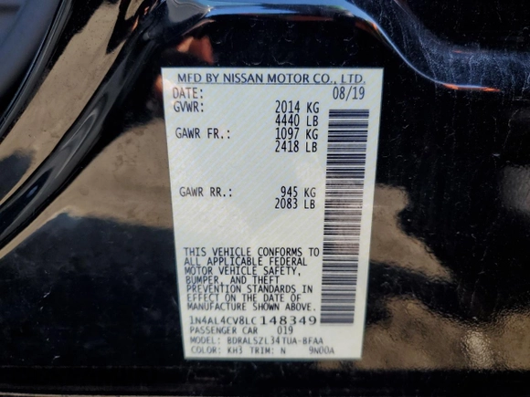 2020 Nissan Altima SR with VIN 1N4AL4CV8LC148349, listed as a Copart auction lot 41461765 with 63,450 mi miles and Non Repairable. Bid and sale history available at carsss.com. Image 12.