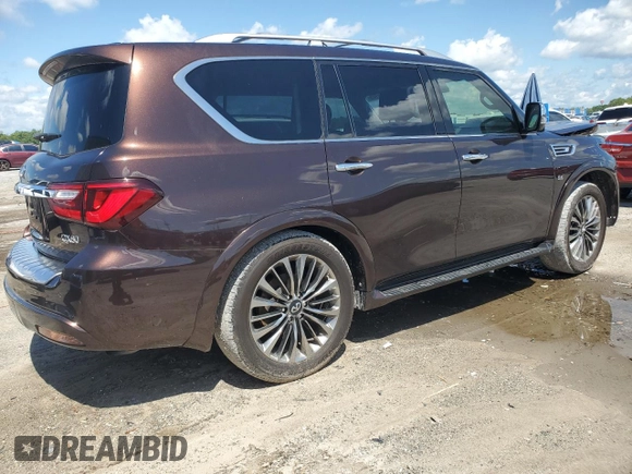 2019 Infiniti QX80 Luxe z VIN JN8AZ2ND9K9850729, wystawiony jako Copart lot #56846985 z przebiegiem 81 888 mil mil oraz Szkoda całkowita • Salvage title. Historia ofert i sprzedaży dostępna na DreamBid. Obrazek 3.
