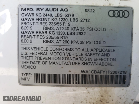 2023 Audi Q5 Prestige with VIN WA1CBAFY1P2007218, listed as a Copart auction lot 86220434 with 24,613 mi miles and Salvage Title. Bid and sale history available at carsss.com. Image 14.