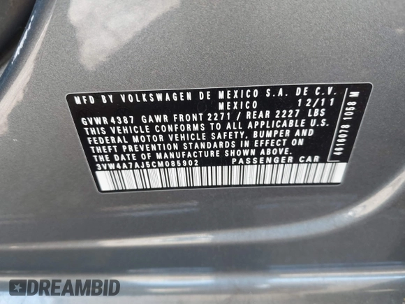 2012 Volkswagen Jetta GLI Autobahn with VIN 3VW4A7AJ5CM085902, listed as a IAAI auction lot 41830844 with 75,869 mi miles and . Bid and sale history available at DreamBid. Image 9.