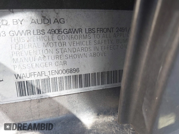 2014 Audi A4 Premium Plus with VIN WAUFFAFL1EN006896, listed as a IAAI auction lot 41525291 with 123,457 mi miles. Bid and sale history available at carsss.com. Image 9.
