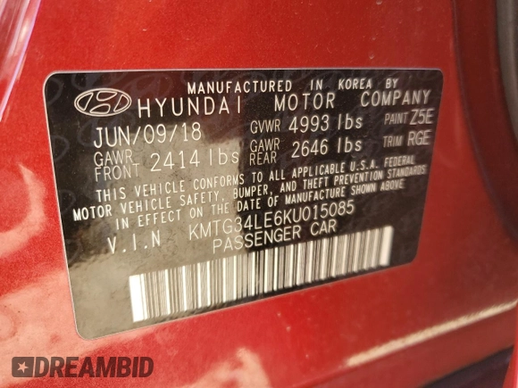 2019 Genesis G70 3.3T Advanced with VIN KMTG34LE6KU015085, listed as a Copart auction lot 87007704 with 58,335 mi miles and Salvage Title. Bid and sale history available at carsss.com. Image 13.