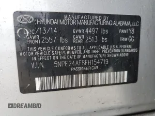 2015 Hyundai Sonata SE with VIN 5NPE24AF8FH154719, listed as a Copart auction lot 52802045 with 106,257 mi miles and Salvage Title. Bid and sale history available at DreamBid. Image 12.