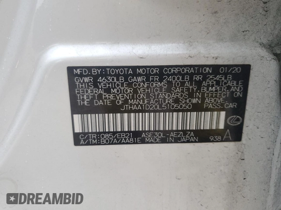 2020 Lexus IS 300 with VIN JTHAA1D20L5105050, listed as a Copart auction lot 71767344 with 31,186 mi miles and Salvage title. Bid and sale history available at DreamBid. Image 15.