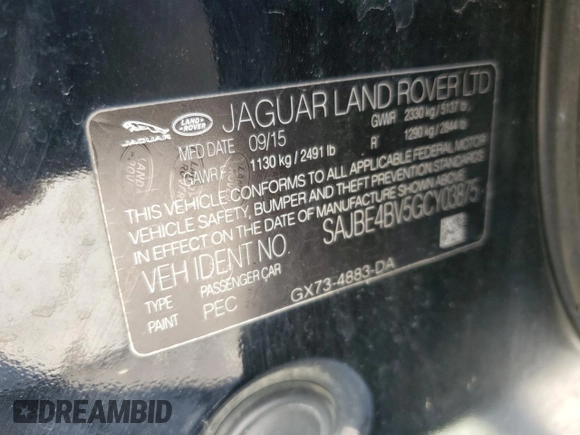 2016 Jaguar XF 35t Prestige with VIN SAJBE4BV5GCY03875, listed as a Copart auction lot 52793135 with 54,202 mi miles and Salvage Title. Bid and sale history available at carsss.com. Image 14.