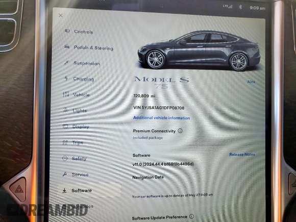 2013 Tesla Model S z VIN 5YJSA1AG1DFP08708, wystawiony jako Copart lot #58403985 z przebiegiem 120 809 mil mil oraz Szkoda całkowita • Salvage title. Historia ofert i sprzedaży dostępna na DreamBid. Obrazek 9.