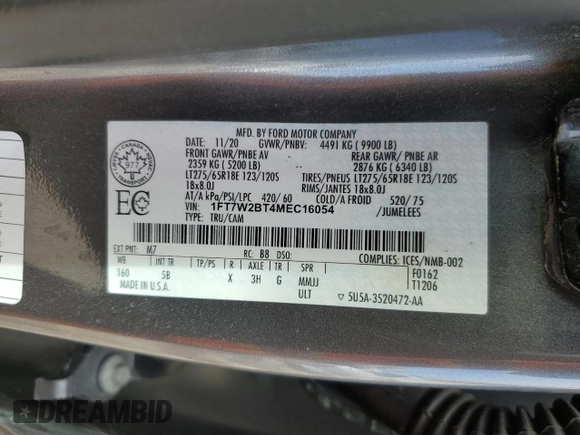 2021 Ford F-250 XL с VIN 1FT7W2BT4MEC16054, выставлен на аукционе Copart как лот 45303325 с пробегом 189 646 миль миль и Списание • Salvage title. История ставок и продаж доступна на DreamBid. Изображение 14.