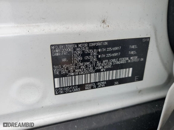 2019 Toyota RAV4 XLE with VIN JTMW1RFV4KD007950, listed as a Copart auction lot 44012885 with 33,600 mi miles and Salvage Title. Bid and sale history available at carsss.com. Image 15.