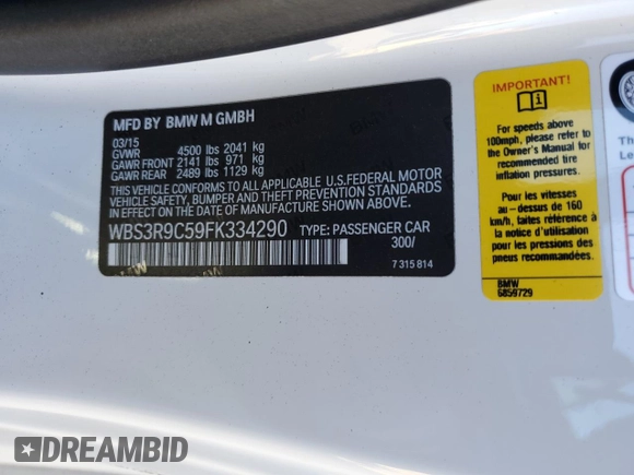 2015 BMW M4 with VIN WBS3R9C59FK334290, listed as a Copart auction lot 87755955 with 59,403 mi miles and Salvage Title. Bid and sale history available at carsss.com. Image 12.