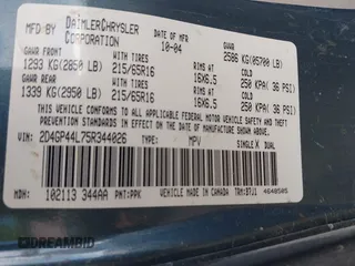 2005 Dodge Caravan SXT with VIN 2D4GP44L75R344026, listed as a IAAI auction lot 41722589 with 227,287 mi miles and . Bid and sale history available at carsss.com. Image 9.
