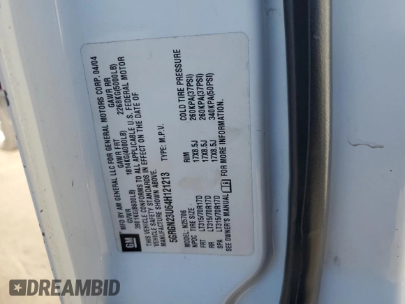2004 Hummer H2 with VIN 5GRGN23U64H121213, listed as a Copart auction lot 42001135 with 0 mi miles and Salvage Title. Bid and sale history available at carsss.com. Image 12.