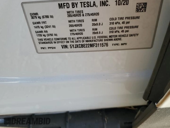 2021 Tesla Model X Long Range Plus with VIN 5YJXCBE22MF311576, listed as a Copart auction lot 68583984 with 83,137 mi miles and Salvage Title. Bid and sale history available at carsss.com. Image 16.