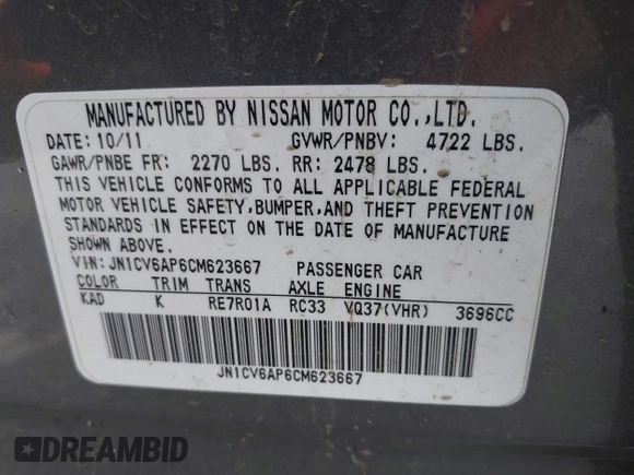 2012 Infiniti G37 Journey with VIN JN1CV6AP6CM623667, listed as a IAAI auction lot 41484003 with 133,249 mi miles and . Bid and sale history available at DreamBid. Image 9.