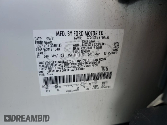 2011 Ford Explorer XLT with VIN 1FMHK8D81BGA74500, listed as a Copart auction lot 50613475 with 204,447 mi miles and Non Repairable. Bid and sale history available at DreamBid. Image 13.
