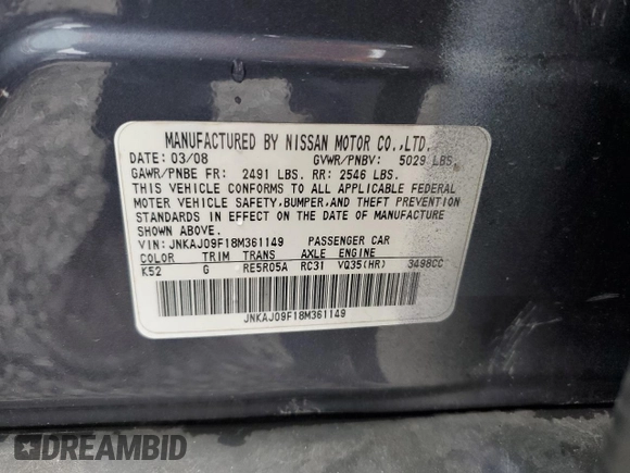 2008 Infiniti EX Journey z VIN JNKAJ09F18M361149, wystawiony jako Copart lot #58165245 z przebiegiem 119 430 mil mil oraz Szkoda całkowita • Salvage title. Historia ofert i sprzedaży dostępna na DreamBid. Obrazek 14.