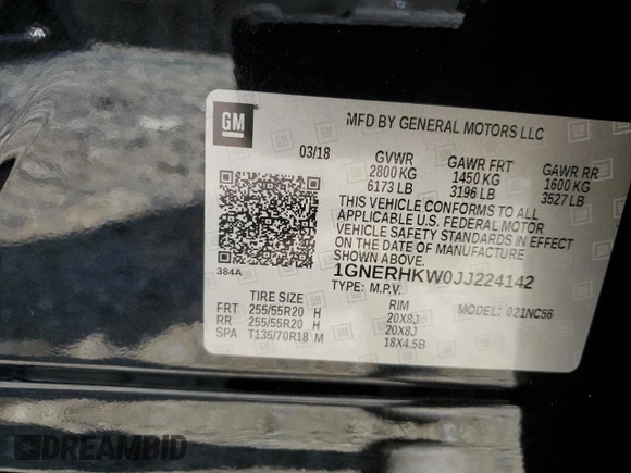 2018 Chevrolet Traverse LT z VIN 1GNERHKW0JJ224142, wystawiony jako Copart lot #57854935 z przebiegiem 93 544 mil mil oraz Szkoda całkowita • Salvage title. Historia ofert i sprzedaży dostępna na DreamBid. Obrazek 14.