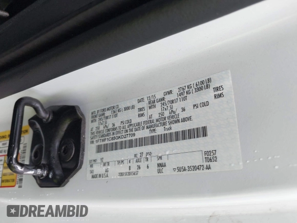 2016 Ford F-150 XL with VIN 1FTMF1C85GKD27709, listed as a IAAI auction lot 42027553 with 188,534 mi miles. Bid and sale history available at carsss.com. Image 9.