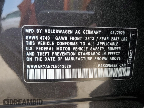 2020 Volkswagen Arteon SE z VIN WVWAR7AN7LE013526, wystawiony jako Copart lot #52791425 z przebiegiem 28 480 mil mil oraz Czysty tytuł • Clean title. Historia ofert i sprzedaży dostępna na DreamBid. Obrazek 12.