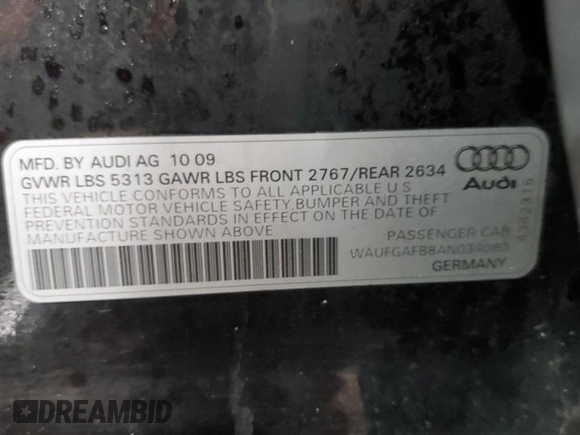 2010 Audi A6 3.0T Premium Plus with VIN WAUFGAFB8AN034080, listed as a Copart auction lot 44987385 with 179,843 mi miles and Salvage Title. Bid and sale history available at carsss.com. Image 12.