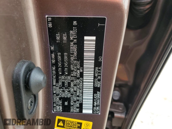 2018 Toyota Highlander Limited with VIN 5TDDZRFH9JS906459, listed as a Copart auction lot 60780655 with 32,068 mi miles and Salvage title. Bid and sale history available at DreamBid. Image 13.