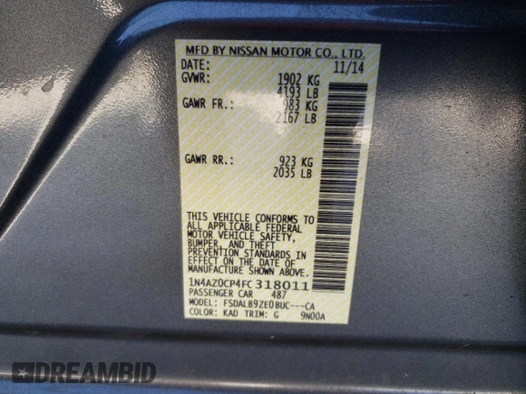 2015 Nissan LEAF SV with VIN 1N4AZ0CP4FC318011, listed as a Copart auction lot 39341993 with 73,756 mi miles. Bid and sale history available at carsss.com. Image 12.